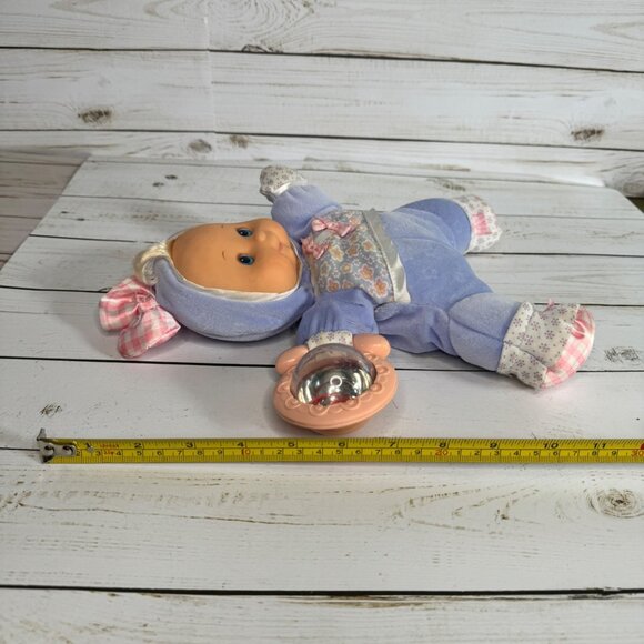Fisher Price First Baby Doll Soft Body Pink Bow Rattle 2002 Purple Outfit - Picture 6 of 6